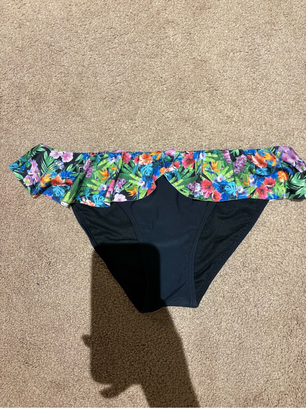 Bp Black Bikini Bottom with Tropical Floral Ruffle size small